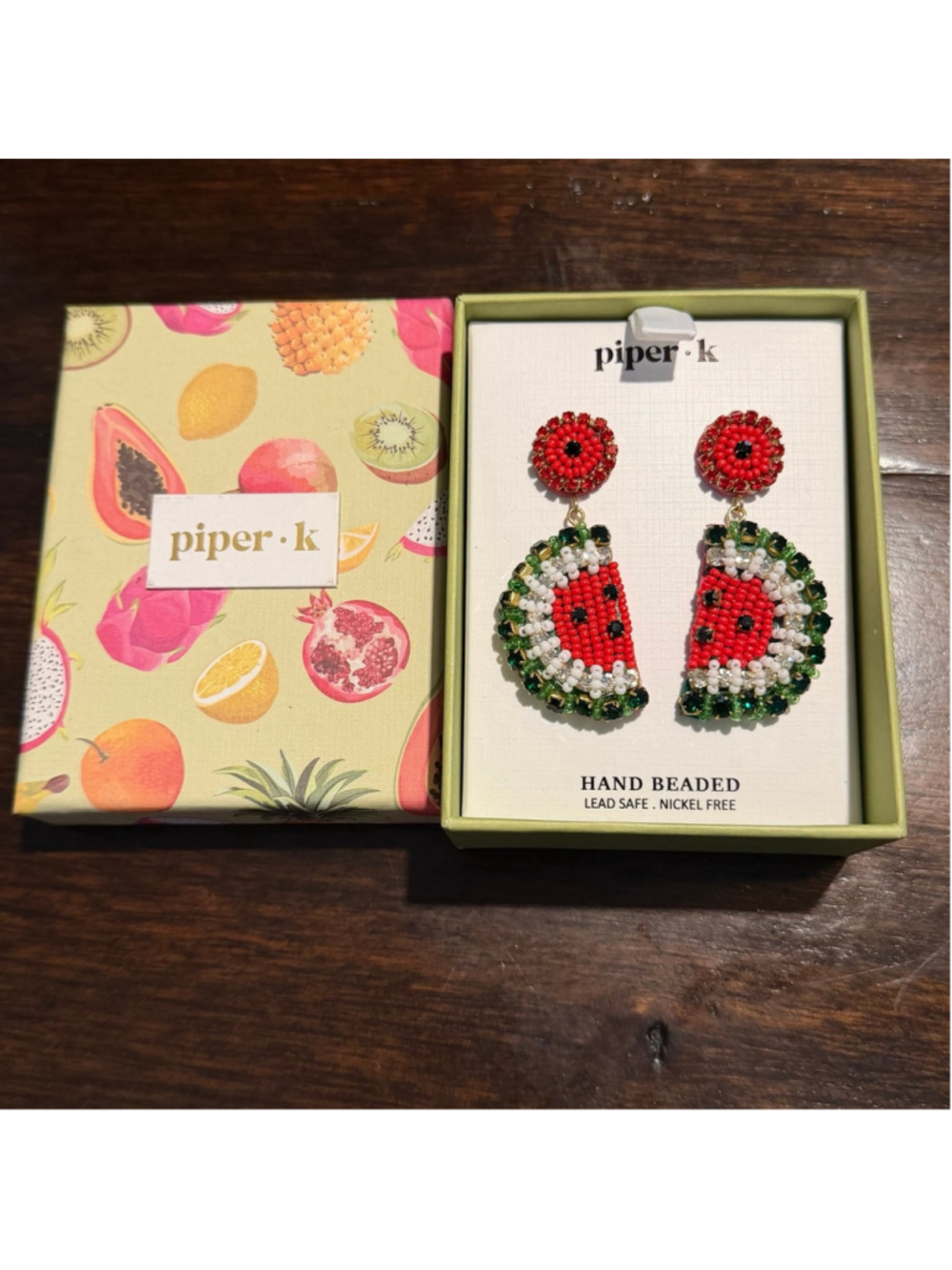 Piper.k Hand beaded WATERMELON Earrings, NEW